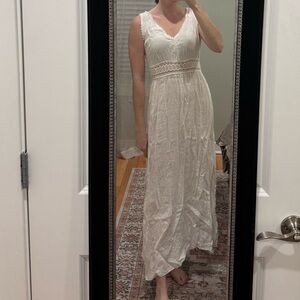 TERZO MILLENNIO ITALIAN WHITE LINEN BOHO CROCHET DRESS